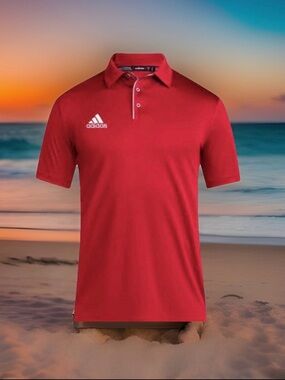 Adidas Men's Size M Coach Short Sleeve Polo Shirt. Red/White Logo. New with Tags
